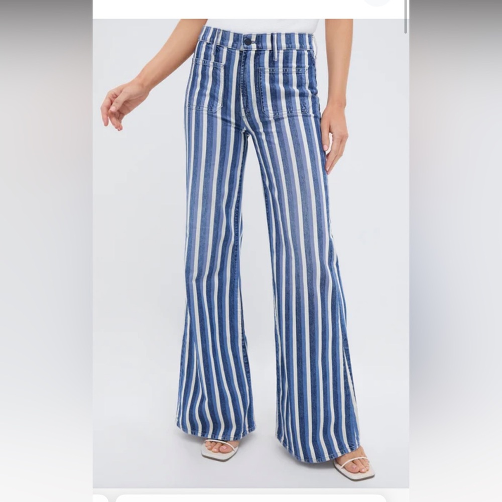 MOTHER Blue and White Striped Flare Jeans NWOT